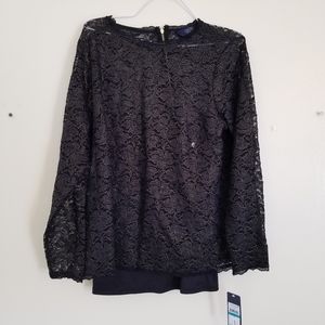 NWT Rachel Roy Black & Gold Lace Long Sleeve Top